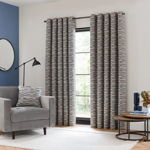 Woven Eyelet Curtain with Jacquard - Denim