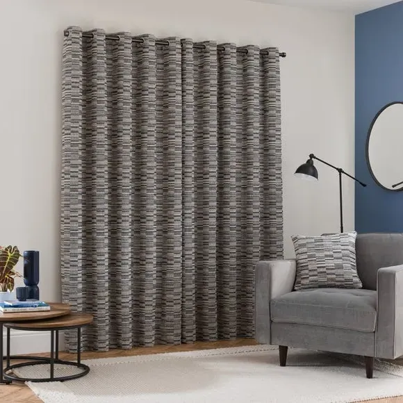 Woven Eyelet Curtain with Jacquard - Denim