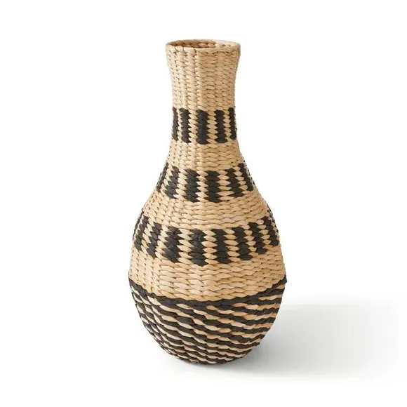 Woven Floor Vase - Black & Natural, Rush