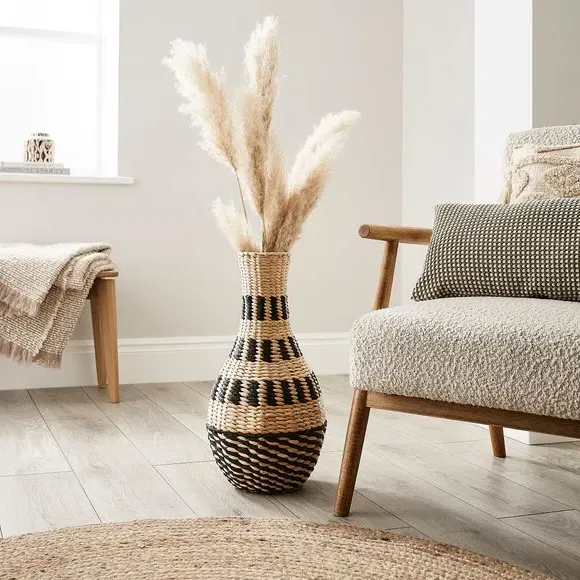 Woven Floor Vase - Black & Natural, Rush image