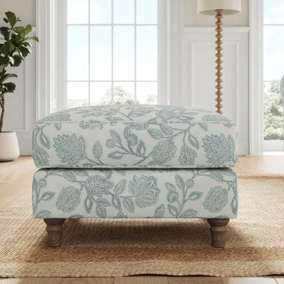 Woven Footstool with Curved Arms - Blue, Fabric