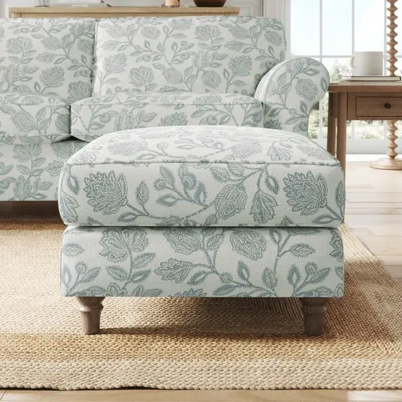 Woven Footstool with Curved Arms - Blue, Fabric