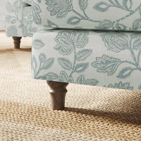 Woven Footstool with Curved Arms - Blue, Fabric