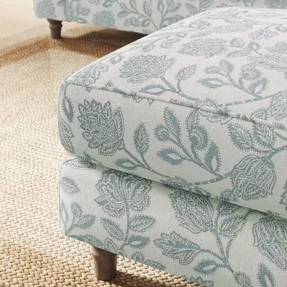 Woven Footstool with Curved Arms - Blue, Fabric