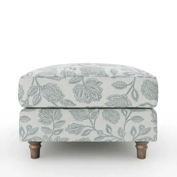 Woven Footstool with Curved Arms - Blue, Fabric