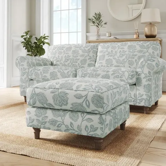 Woven Footstool with Curved Arms - Blue, Fabric image