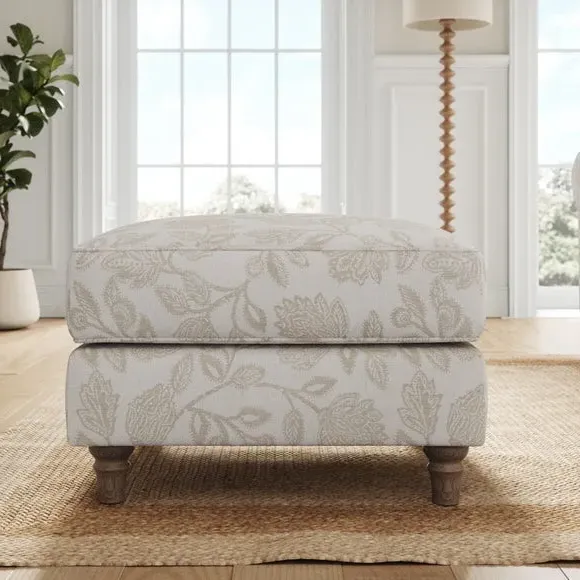 Woven Footstool with Curved Arms - Natural, Fabric