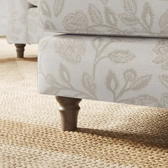 Woven Footstool with Curved Arms - Natural, Fabric