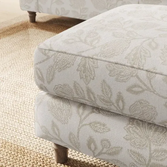 Woven Footstool with Curved Arms - Natural, Fabric
