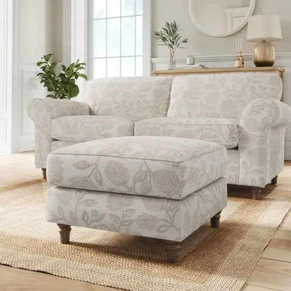 Woven Footstool with Curved Arms - Natural, Fabric