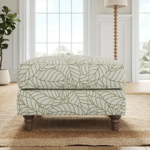 Woven Footstool with Turned Legs - Olive, Fabric