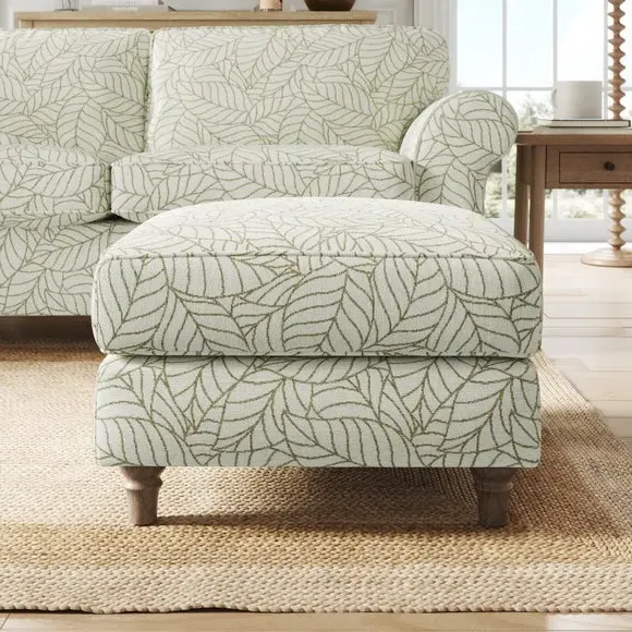 Woven Footstool with Turned Legs - Olive, Fabric