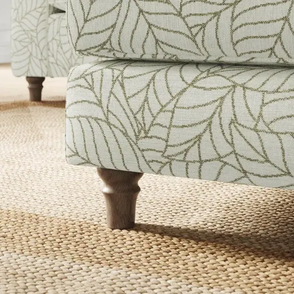 Woven Footstool with Turned Legs - Olive, Fabric