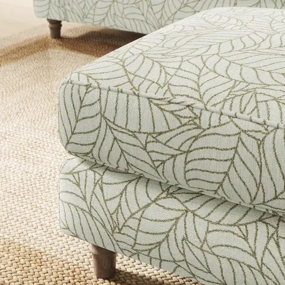 Woven Footstool with Turned Legs - Olive, Fabric
