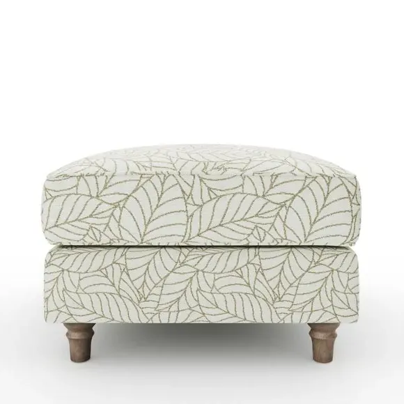 Woven Footstool with Turned Legs - Olive, Fabric