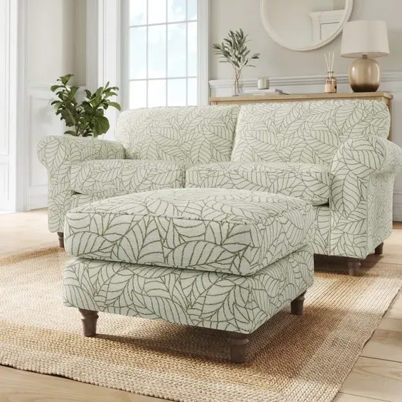 Woven Footstool with Turned Legs - Olive, Fabric