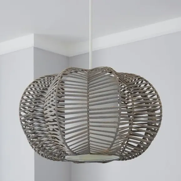 Woven Pendant Light Shade - Grey, Wicker