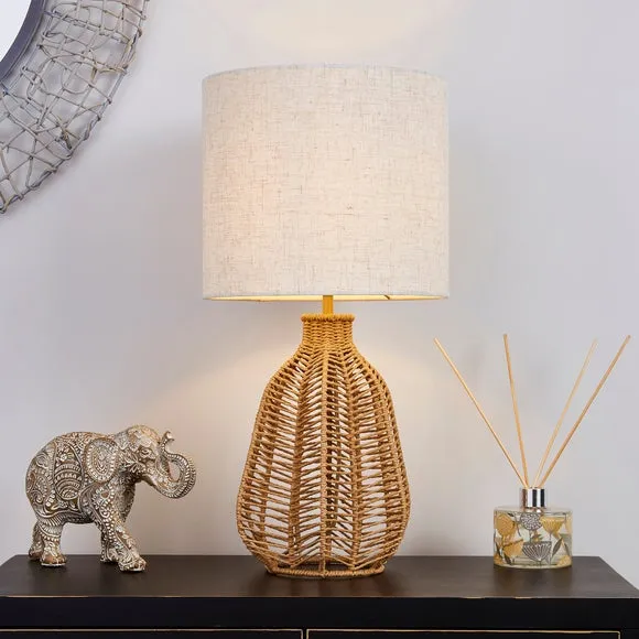 Woven String Table Lamp - Beige, Natural Fiber image