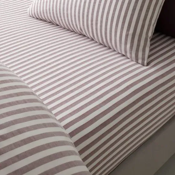 Woven Stripe Fitted Sheet - Mulberry, Cotton