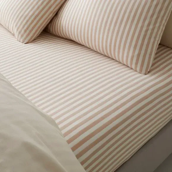 Woven Stripe Fitted Sheet - Natural, Cotton