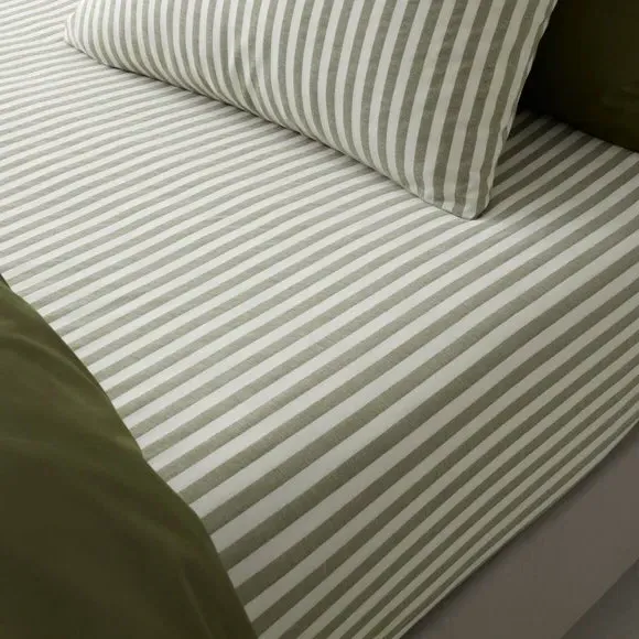 Woven Stripe Fitted Sheet - Olive, Cotton