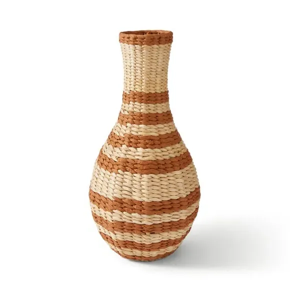 Woven Stripe Vase - Brown, Natural Rush