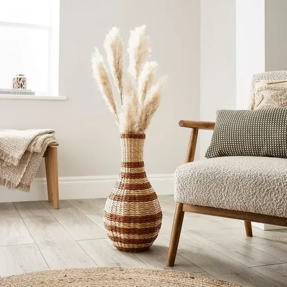 Woven Stripe Vase - Brown, Natural Rush image