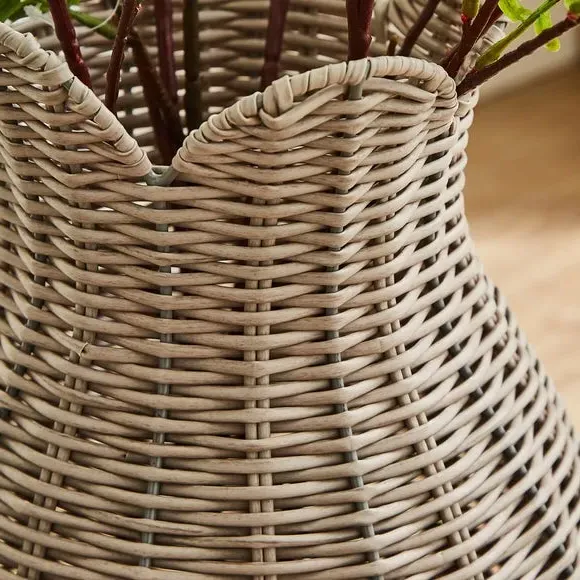 Woven Vase with Flower Rim - Natural, Plastic