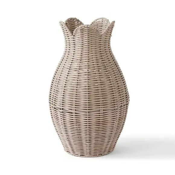 Woven Vase with Flower Rim - Natural, Plastic