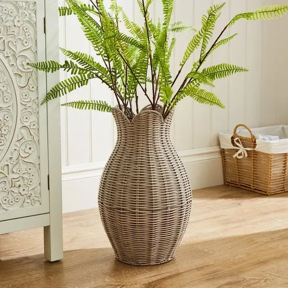 Woven Vase with Flower Rim - Natural, Plastic image