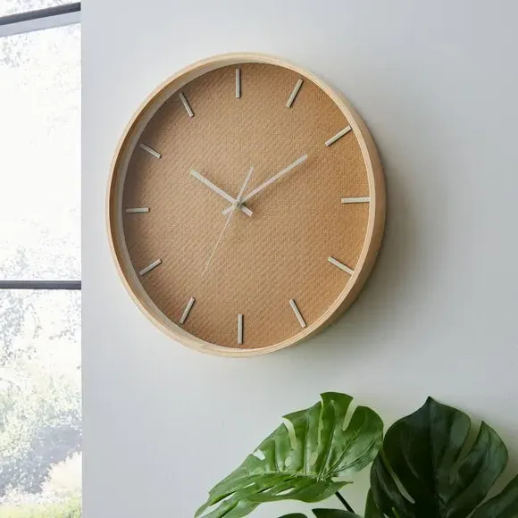 Woven Wall Clock - Wood, Rattan Paper image