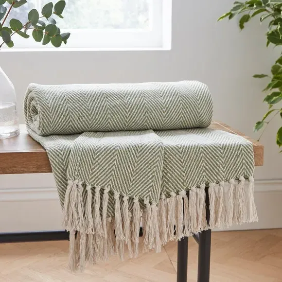 XL Herringbone Throw Blanket - Fern, Cotton image