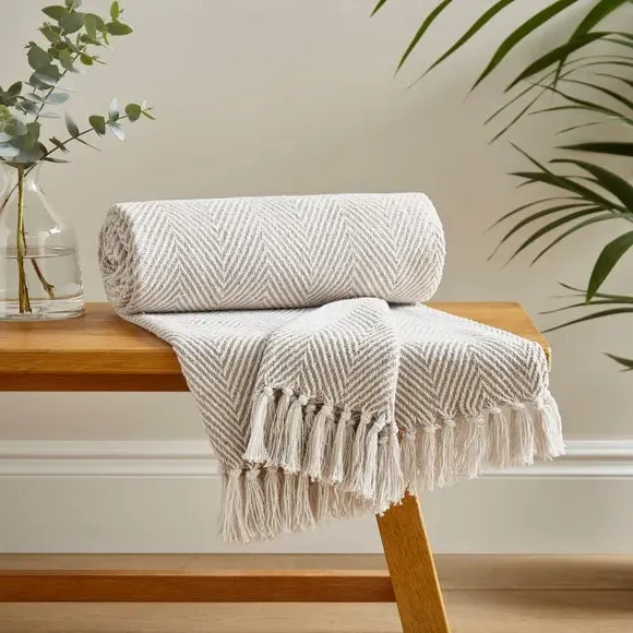 XL Herringbone Throw Blanket - Natural, Cotton