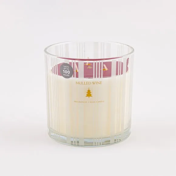 XL Multi Wick Candle Striped - Clear Glass