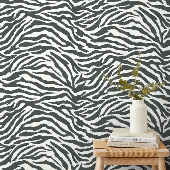 Zebra Pattern Wallpaper - Black