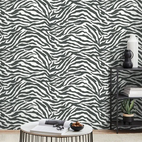 Zebra Pattern Wallpaper - Black