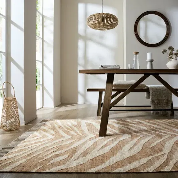 Zebra Patterned Flatweave Rug - Natural, Jute