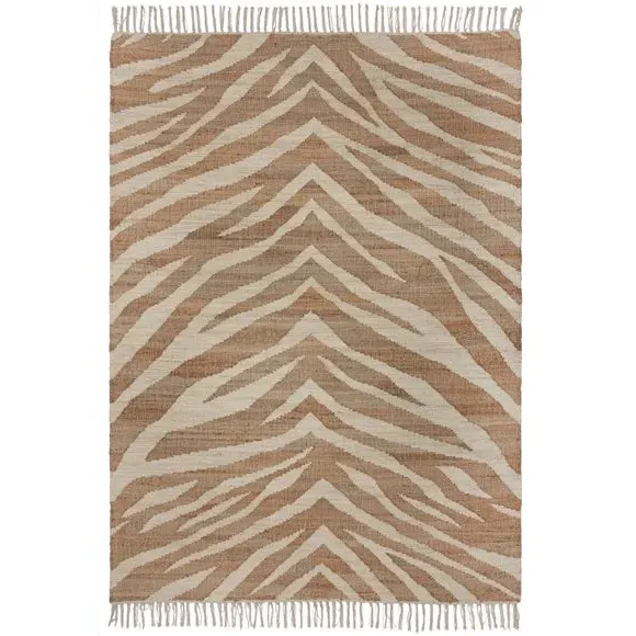 Zebra Patterned Flatweave Rug - Natural, Jute