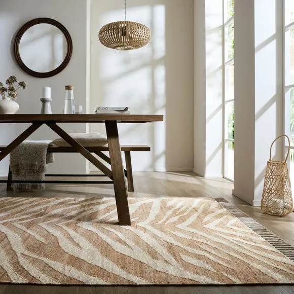 Zebra Patterned Flatweave Rug - Natural, Jute image