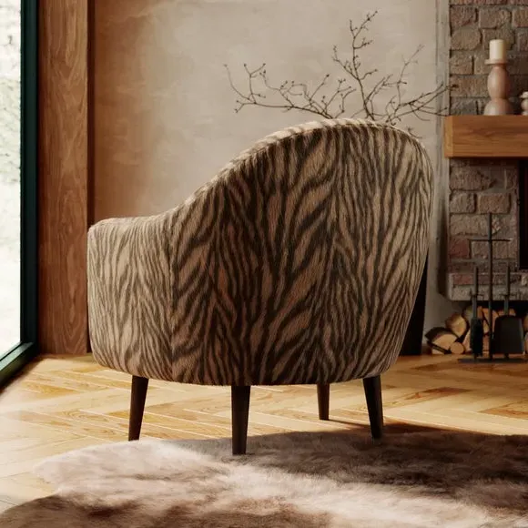 Zebra Print Tub Chair - Brown, Faux Fur