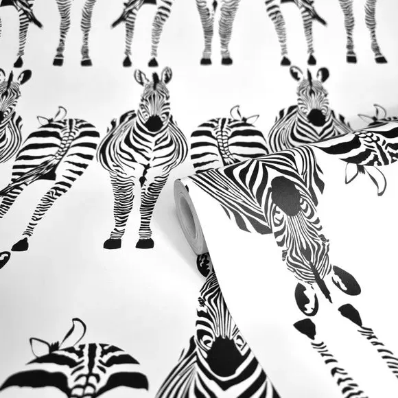 Zebra Print Wallpaper - Black/White, Paper