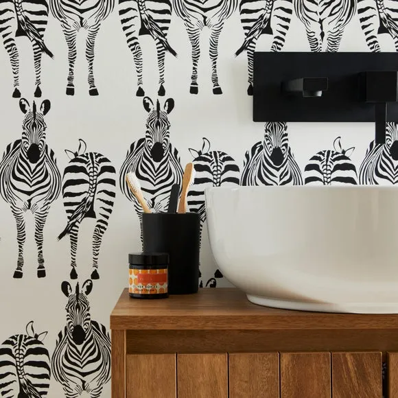 Zebra Print Wallpaper - Black/White, Paper