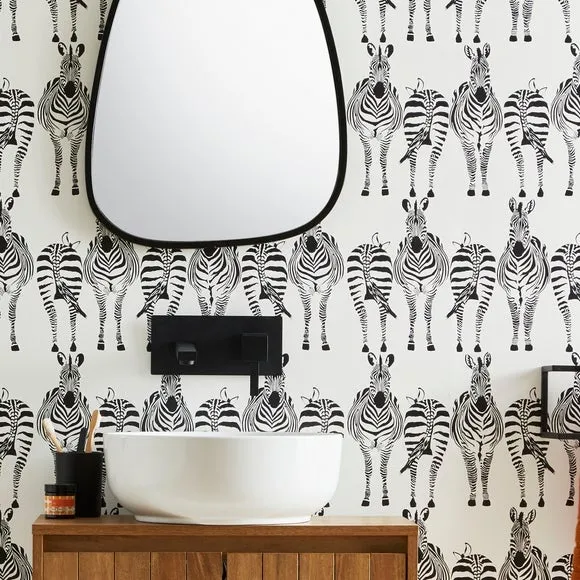Zebra Print Wallpaper - Black/White, Paper