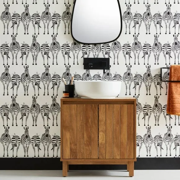 Zebra Print Wallpaper - Black/White, Paper image
