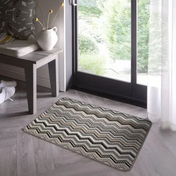 Zig Zag Washable Doormat - Natural, Boucle