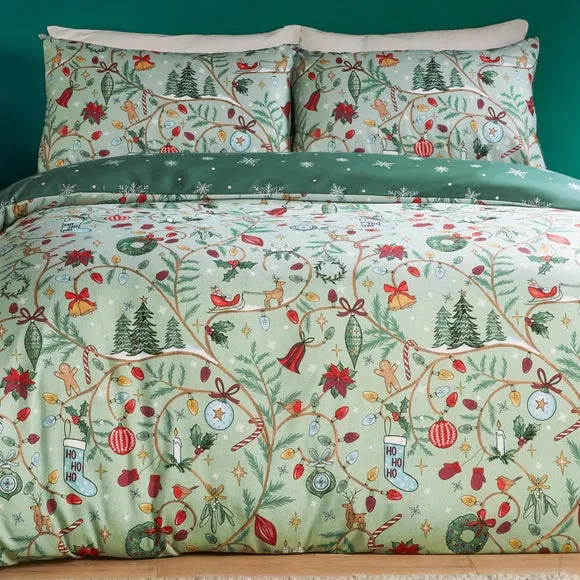 Duvet Cover Set Reversible - Green, Polyester