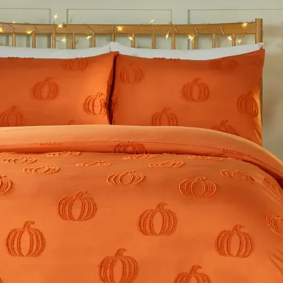 Pumpkin Fields Duvet Cover Set - Orange, Polyester