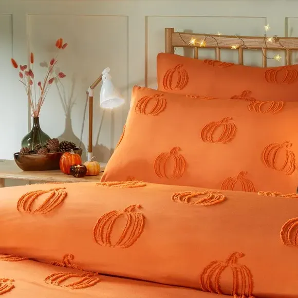 Pumpkin Fields Duvet Cover Set - Orange, Polyester