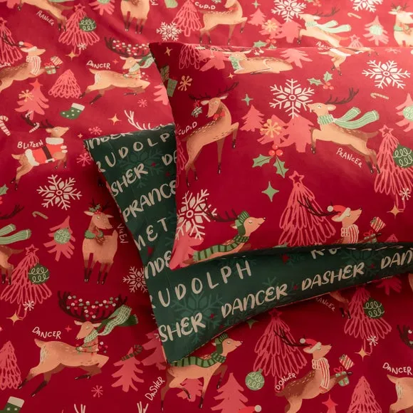 Sleigh Duvet Cover Set Reversible - Red, Polyester