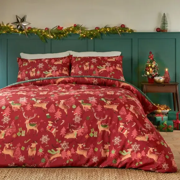 Sleigh Duvet Cover Set Reversible - Red, Polyester image